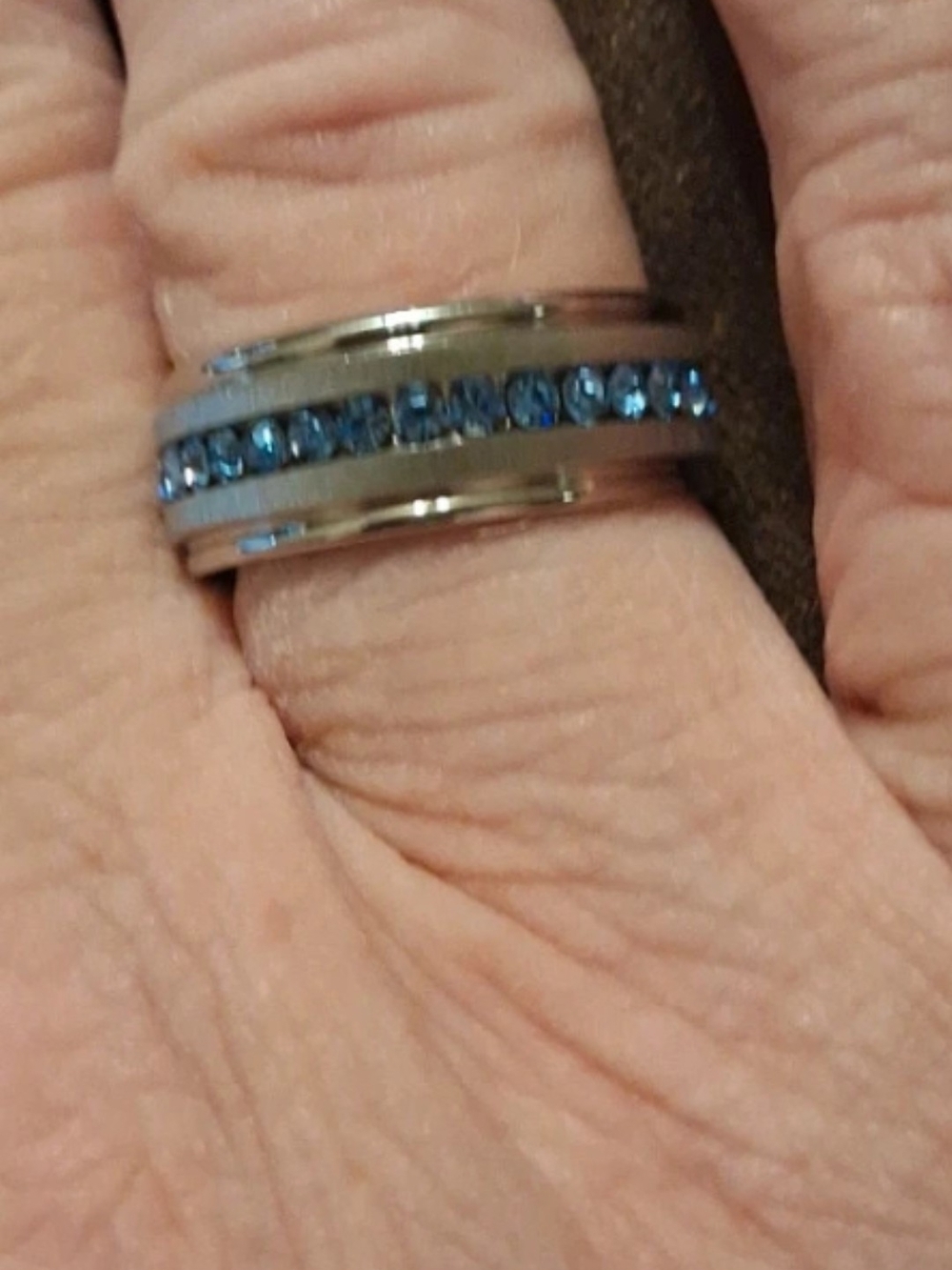 Blue Crystal Stainless Steel Band Ring